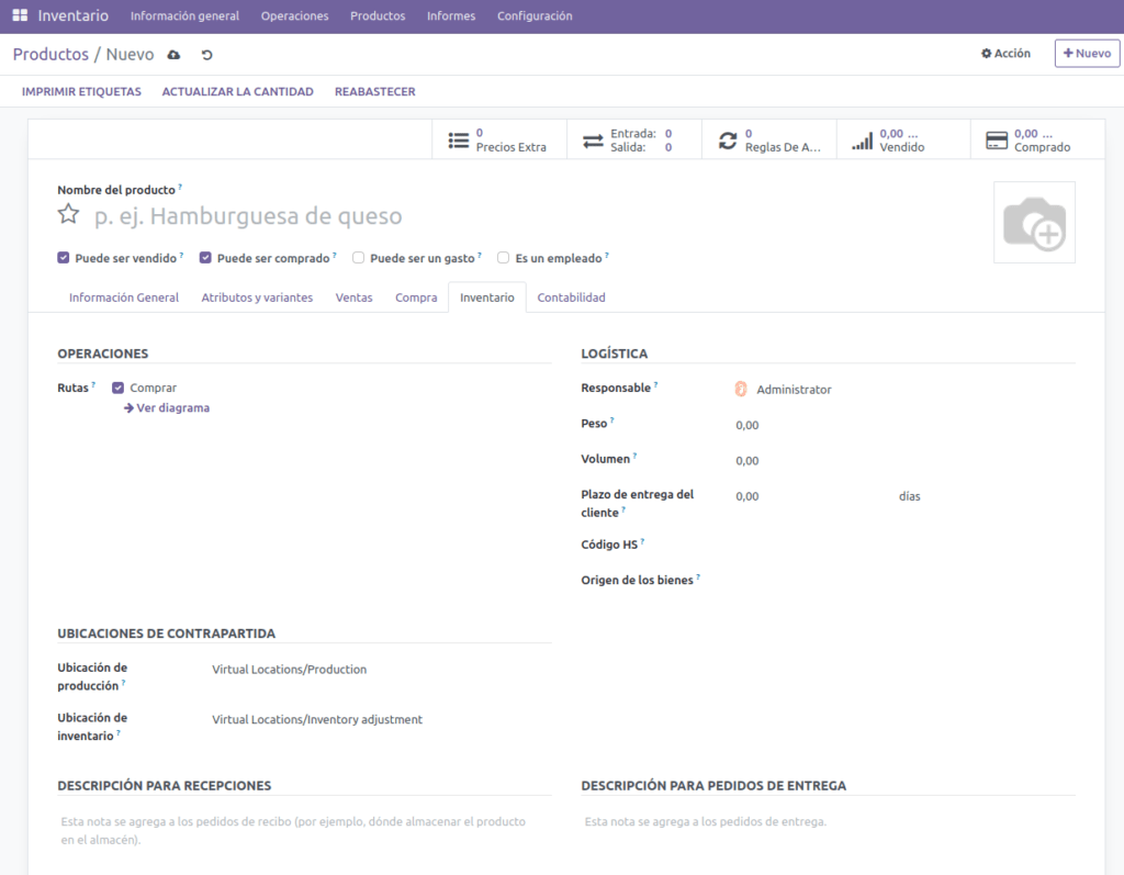 pantallazo de inventario en odoo